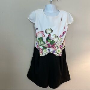 Girl's TED BAKER London FLORAL 1 Piece DRESS ROMPER Designer SUIT  Age 9